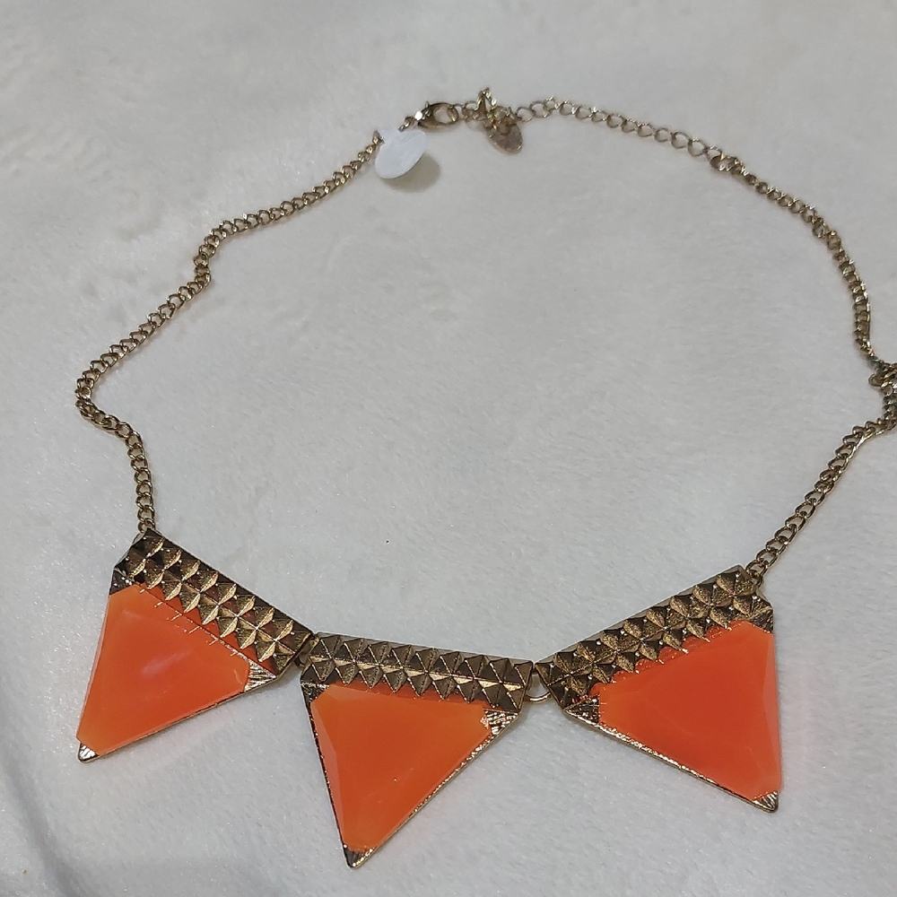 3/$6 Gold and Orange Geometric Necklace